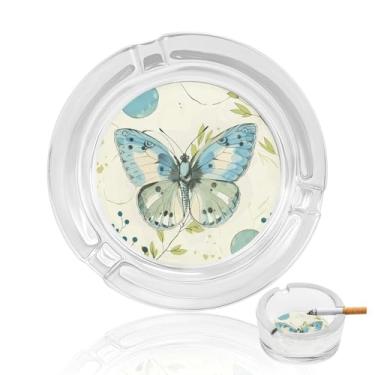 Imagem de Cinzeiro de vidro de cristal com círculos e pontos verdes, cinzeiro redondo de vidro resistente para fumar cinzeiro portátil decorativo moderno para uso em casa, escritório, interior, exterior, pátio