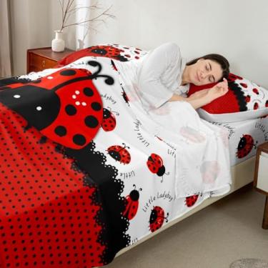 Imagem de Manfei Jogo de lençol infantil casal, joaninha, besouro, inseto, rústico, para meninas, meninos, geométrico, bolinhas, abstrato, 4 peças (elástico + plano + 2 fronhas)
