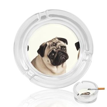 Imagem de Cinzeiro de vidro de cristal Pug Dog, cinzeiro redondo de vidro resistente para fumar, portátil, decorativo, moderno, para uso em casa, escritório, interior, exterior, pátio