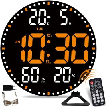 Imagem de Relógio de parede digital de 10 polegadas com tela de LED, calendário de parede redondo digital com controle remoto, temporizador, regulagem, temperatura, relógios de parede elétricos modernos