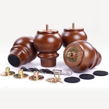 Imagem de Conjunto de 4 pernas de móveis de madeira de 10 cm, substituição de madeira de seringueira maciça para sofá, sofá, mesa, cama, banco - pés de madeira cabaça (Patas para Mesa)