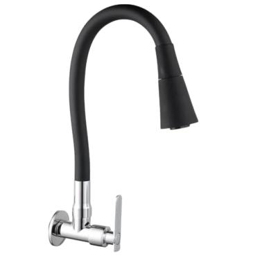 Imagem de Torneira Cozinha Gourmet Parede Flexível Articulável Preto Bica Móvel 360 Silicone Dupla Função Jato Arejador Água Quente e Fria Design Moderno Alta Pressão Inox
