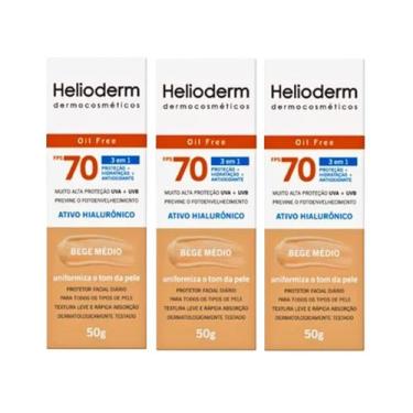 Imagem de Kit 3 Protetor Solar Helioderm Facial Fp70 50g Bege Médio - Kley Hertz