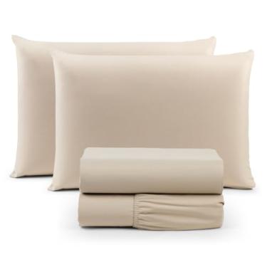 Imagem de Jogo de Cama Casal Box 4 Peças Micropercal 200 Fios com Lençol com Elástico e Fronhas – Toque Aveludado(Areia)