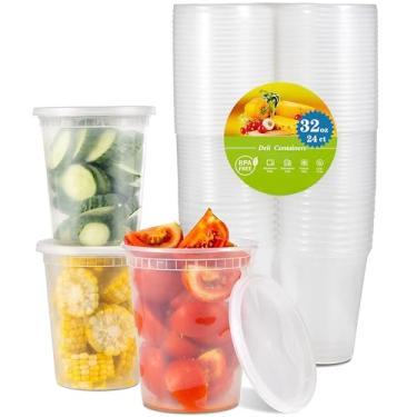 Imagem de TashiBox [947 g - 24 conjuntos, recipientes de plástico para congelador de armazenamento de alimentos com tampas herméticas, recipientes de sopa de plástico que podem ir ao micro-ondas