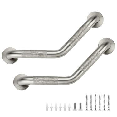 Imagem de Barras de apoio para banheiras e chuveiros - Barra de apoio angular de 3,5 x 40,6 cm para idosos serrilhada para deficientes de aço inoxidável para parede (níquel escovado, pacote com 2)