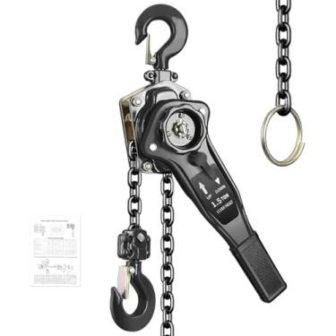 Imagem de Guincho de corrente de alavanca manual de 1,5 tonelada 1,496 kg Capacidade 3,5 m, aço carbono G80 com freio de lingueta dupla, gancho de rotação de 360°, para doca de fábrica de garagem (talha de