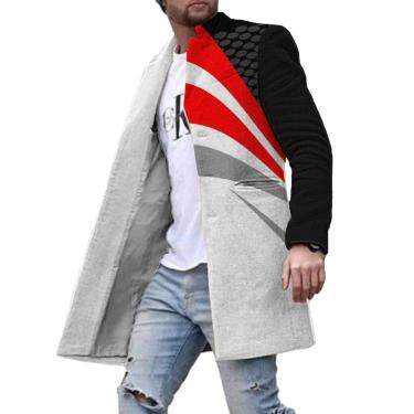 Imagem de Casaco De Tweed Masculino Com Estampa Masculina Stand Up Collar Casaco Masculino Casaco Casual Decoração De Bolso Casaco Longo Jaqueta Masculina Com Botão Frontal, XLDY-20, M