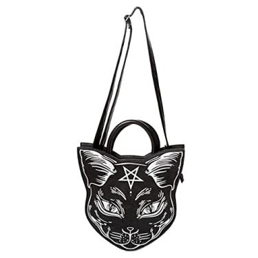 Imagem de Lost Queen Bolsa feminina gótica Nemesis preta gato pentagrama bolsa transversal, Preto