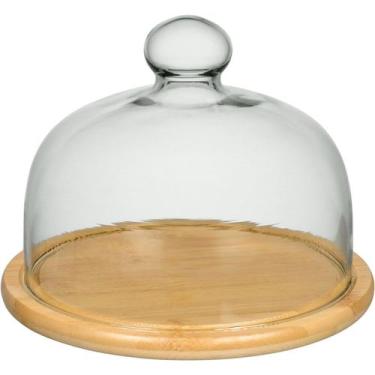 Imagem de PRATO BOLO BOLEIRA REDONDO HOME&CO TAMPA VIDRO BAMBU 15x20x20cm