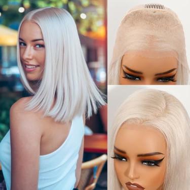 Imagem de Peruca de cabelo humano loiro platinado frontal sem cola, pré-cortado, pré-cortado, branco loiro, cinza, prata, curto, 13 x 4 UHD 613, perucas de cabelo humano para mulheres, cabelo real, festa diária