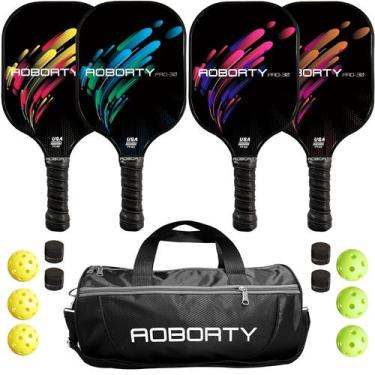 Imagem de Conjunto de pás Pickleball AOBORTY Light Graphite, pacote com 4 bolas