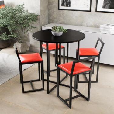 Imagem de Conjunto Mesa Redonda Preta 4 Cadeiras Pequena Estofado Industrial Bla