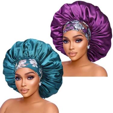 Imagem de Boné de cabelo Silk Satin Bonnet Isshin Beauty Extra Large roxo e azul
