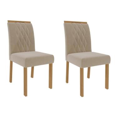 Imagem de Kit Conjunto 2 Cadeiras de Mesa Jantar Juliana Madeira Tauari Assento Estofado Cozinha Bege Nude