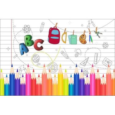 Imagem de Painel de Lona Painel ABC Lápis de Cor Elementos Escolares - Fabrika d