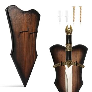 Imagem de Hnvdkln Suporte de parede de placa de espada, suporte de espada de madeira ajustável com ferragens, placa de exibição de madeira, suporte de armas medievais para machado, adaga, argila e arco (grande)