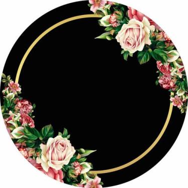 Imagem de Painel De Lona Redondo Flores e Rosas Aros Dourados - Fabrika De Festa