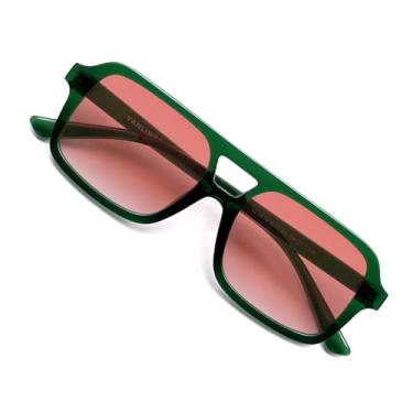 Imagem de VANLINKER Óculos de sol retrô estilo aviador quadrado anos 70 para mulheres e homens, vintage, moderno, retangular, óculos de sol VL9816, Lente rosa degradê C17 / armação verde, M