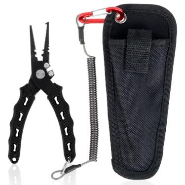 Imagem de Alicate de pesca de 16,5 cm, alicate de peixe de aço de alto carbono, removedor de anzol compacto, alças de borracha antiderrapante, alicate de pesca leve, alicate de anel dividido de pesca