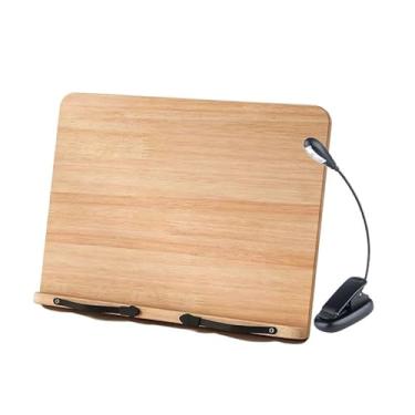 Imagem de HANTAQ Suporte ajustável para leitura de livros, bandeja dobrável de madeira, estante de leitura portátil para estudantes, livros de receitas, livros de receitas, laptops, madeira de pinho (com clipe
