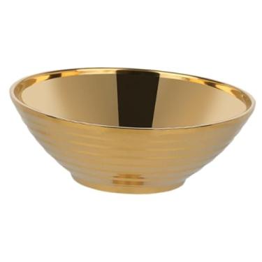 Imagem de ＫＬＫＣＭＳ Tigela de aço inoxidável para amassar macarrão de camada dupla multifuncional para udon, soba, pho ramen tigelas de sopa para cozinha doméstica, Ouro