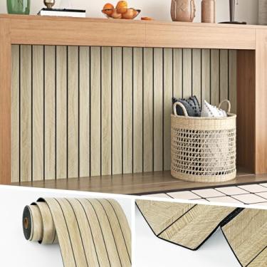 Imagem de Wallercity Painéis de madeira 3D marrom claro para parede descascar e colar painel de ripas de parede à prova de som vertical para quarto cozinha 30,5 cm x 508 cm