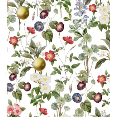 Imagem de HomKihapai Papel de parede floral descasque e cole flores cítricas papel de parede autoadesivo quente Florida papel de contato para quarto banheiro paredes móveis (leve, 43,9 cm x 299,7 cm)