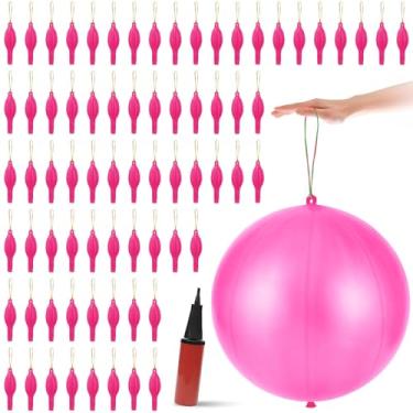 Imagem de 100 Pcs Punch Balloons Thickened Punching Balloon Heavy Duty Party Favors with Rubber Band Handle and Air Pump for Birthday Halloween Goodie Bag Stuffer Supply (Pink)