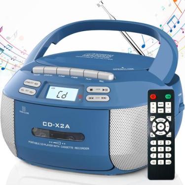 Imagem de Leitor de CD Boombox Greadio Leitor de cassetes Bluetooth Azul