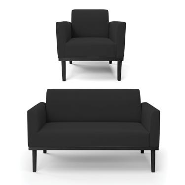 Imagem de Sofá Namoradeira com Poltrona Base de Madeira Fixa Preto Marisa Veludo Preto D03 - D'Rossi