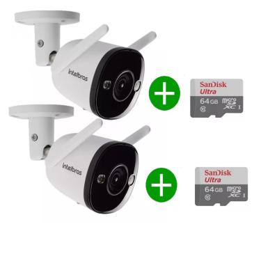 Imagem de kit 2 Câmera Intelbras Im5 Colorida Dia Noite Fala E Escuta Com Sirene + Cartão de Memoria 64gb