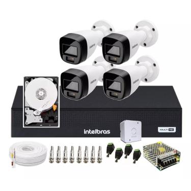 Imagem de Kit 4 Cameras Intelbras 1120 Full Color, Colorido Noite e Dia, Dvr 4 Canais C/ Hd