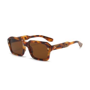 Imagem de VFDHN Óculos de sol com lentes vermelhas, vintage, rebites, transparentes, gradiente, uv400, masculino, retangular (6)