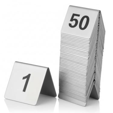 Imagem de GOVNPJ Números de mesa de aço inoxidável para restaurante conjunto 1-50 suportes triangulares de dupla face para eventos de recepção de casamento