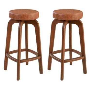 Imagem de Conjunto 2 Banqueta Bar Em Madeira Maciça Castanho - Fassina