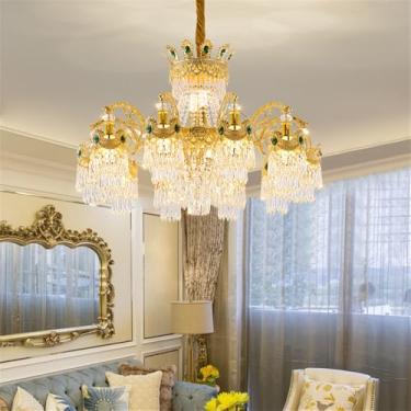 Imagem de Lustre de Cristal de Luxo Europeu LED Criatividade Americana Ouro Sala de Estar Restaurante Quarto Hotel Villa Duplex Construção Lâmpada Pendente (A 10 luzes)