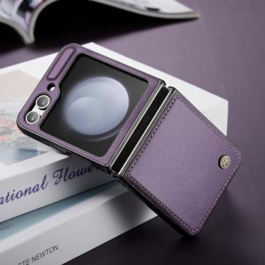 Imagem de Para samsung z flip 5 bolsa de telefone móvel capa de couro funda para samsung galaxy z flip5 flip 5 5g coque capa, roxo, para samsung z flip 5