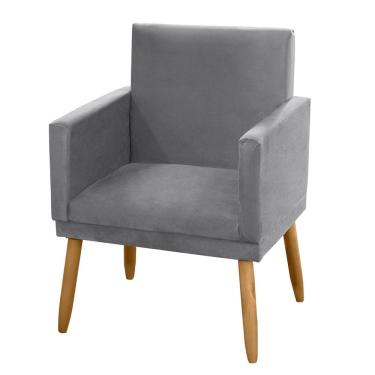 Imagem de Poltrona Decorativa Lauren Pés Palito Suede Cinza - Desk Design