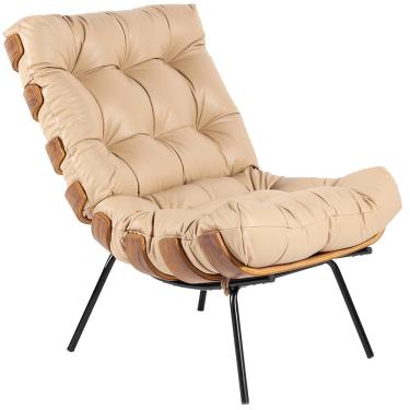 Imagem de Poltrona Decorativa Sala de Estar Costela L04 Couro Bege - Lyam Decor