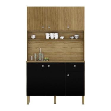 Imagem de Armário De Cozinha Compacta 6 Portas E 1 Gaveta 111cm Veneza Ripado Freijó-preto - Pallazio