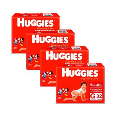 Imagem de Kit 4 Fralda Huggies Supreme Care Tamanho G Mega 32 Unidades Descartáveis