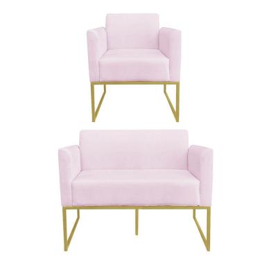 Imagem de 01 Namoradeira E 01 Poltrona Marisa Suede Rosa Bebê
