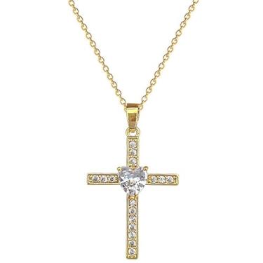 Imagem de MiiFort Colar com pingente de cruz de ouro, gargantilha religiosa, presente de aniversário para mulheres, filha, irmã, avó, neta, tia, amizade, One Size, Metal, Sem Pedra Preciosa