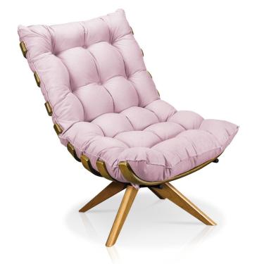 Imagem de Poltrona Giratória Costela Suede Rosa Bebê Base Madeira