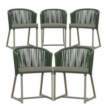 Imagem de 5 Cadeiras De Jantar Noronha Fendi Corda Náutica E8 Trama Verde