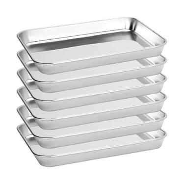 Imagem de BIEAMA Pacote com 6 formas de assadeira de aço inoxidável, 23 cm C × 17,8 cm L × 2,5 cm A. Assadeiras de biscoito para torradeira, resistente à ferrugem, pode ser lavada na lava-louças