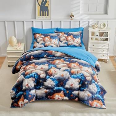 Imagem de URLINENS Conjunto de edredom infantil solteiro para meninos e meninas, 3 peças, com 2 fronhas, microfibra e gatinho, lavável e leve, super macio para todas as estações, azul