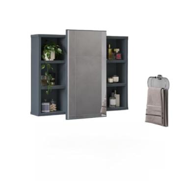 Imagem de Espelheira Armario Organizador Para Banheiro Com Prateleira Nicho(Cinza)