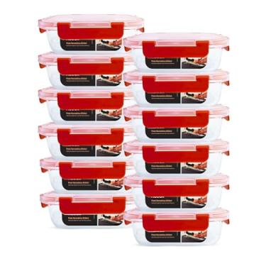 Imagem de Conjunto 12 Pote Vidro Hermético Marmita Trava Premium 640ml (Vermelho)